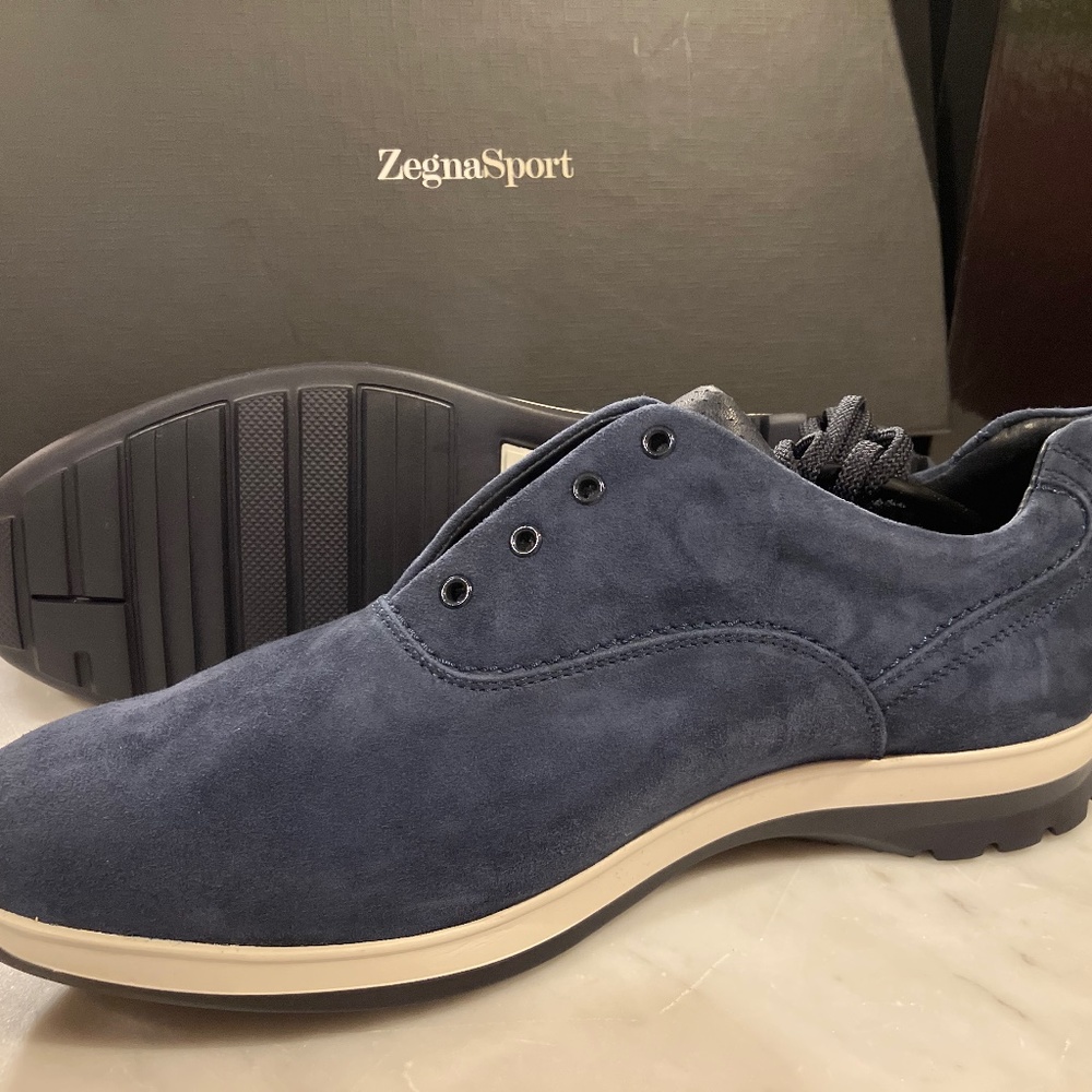 Zegna Men’s Blue Suede Sneakers